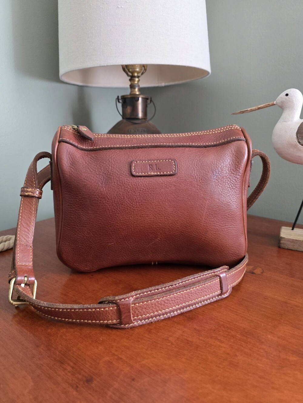 Vintage Polo Ralph Lauren Cognac Brown Leather Crossbody Shoulder Bag